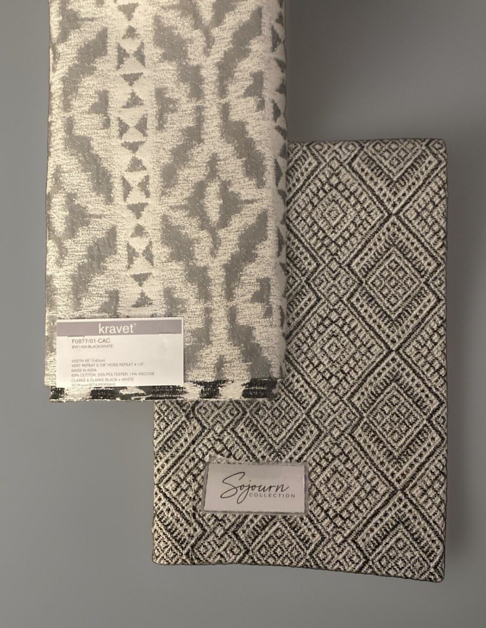 Kravet Guazu Noiri and Gray and White Jacquard Geometric Fabric Samples 25"x25"